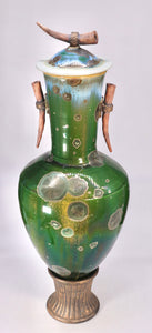 Large Green Crystalline Jar